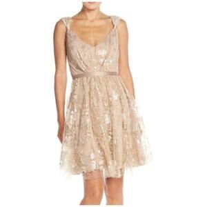 Vera Wang Nude Embellished Tulle Lace Sequined Mini Cocktail Dress Size 2 Party